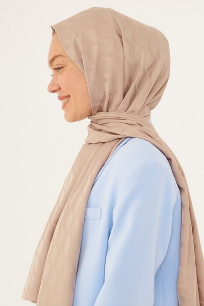 MİRSOY SCARF Μπεζ μοτίβο κυμάτων μεταξένιο σάλι ζακάρ