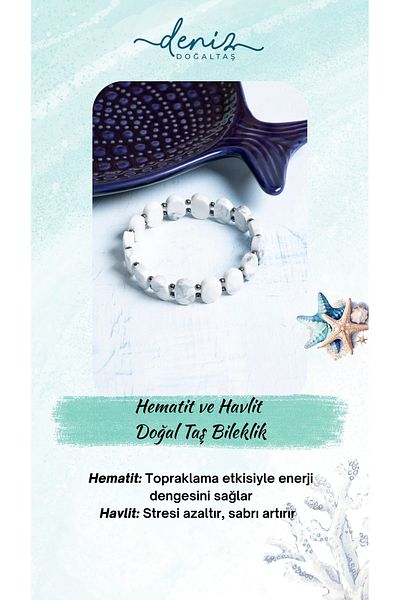 Deniz Doğal Taş Certified Hematite and Howlite Natural Stone Bracelet