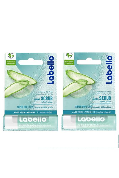 LABELLO Lip Caring Scrub, Aloe Vera and Vitamin E, Gentle Exfoliation, 4.8g