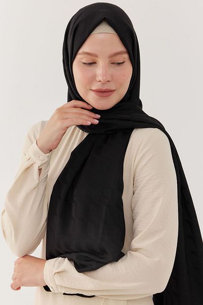 MİRSOY SCARF Şal jacquard mătăsos negru - model val