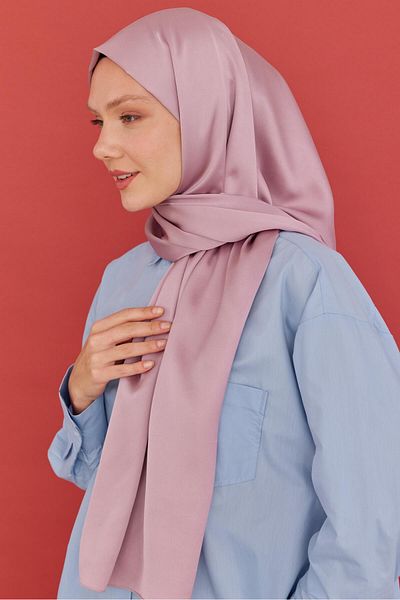 MİRSOY SCARF Pink Sand Satin Shawl Evening Dress