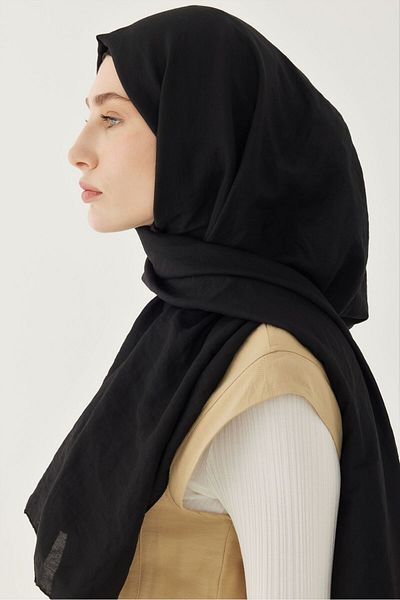 MİRSOY SCARF Black Plain Cotton Shawl