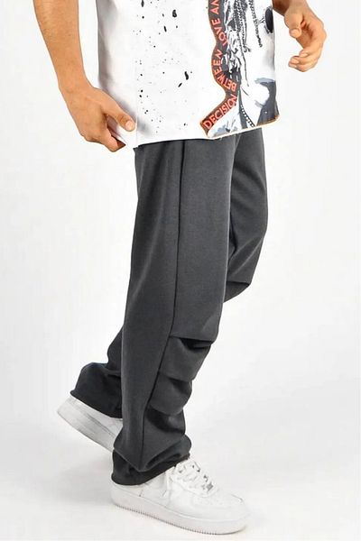 Superbluemexico Men's Wide Leg Elastic Smoked Baggy Trousers