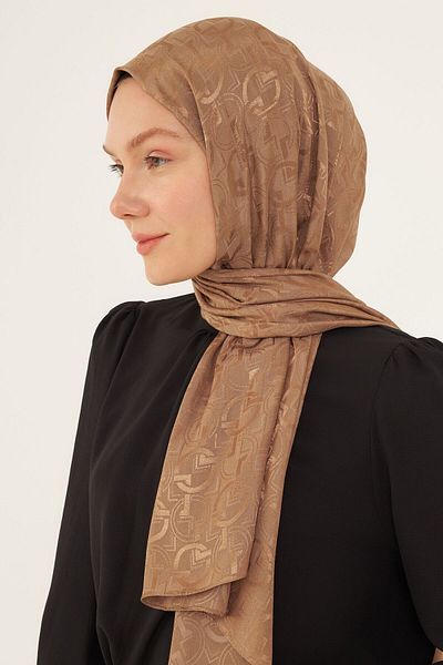 MİRSOY SCARF Shiny Jacquard Checker Patterned Shawl - Sand Beige