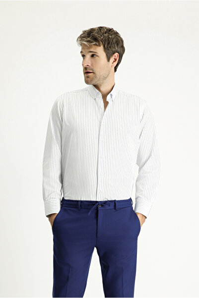 Kiğılı Uzun Kol Klasik Çizgili Pamuklu Kolay Ütülenebilir Gömlek