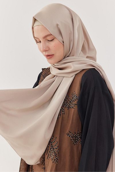 MİRSOY SCARF Beige Sand Satin Shawl Evening Dress