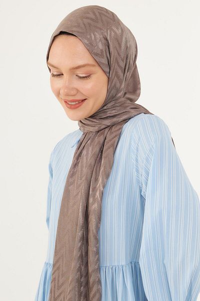 MİRSOY SCARF Shiny Jacquard Zigzag Patterned Mink Shawl