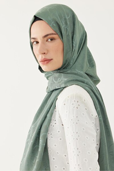 MİRSOY SCARF Daka Desen Parlak Jakar Şal - Küf Yeşil