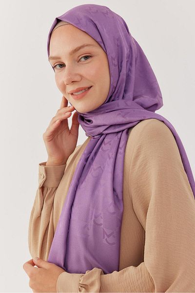 MİRSOY SCARF Shiny Jacquard Patterned Mc Shawl - Lavender