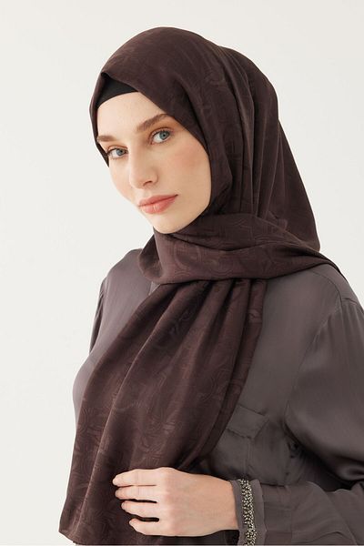 MİRSOY SCARF Блестящ жакардов шал с шарка Daka - горчиво кафяв