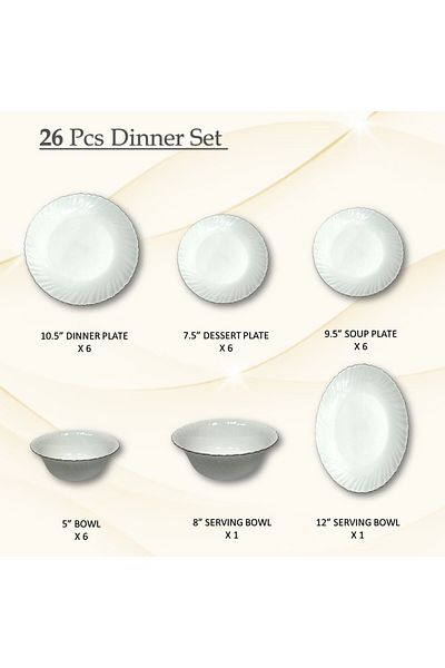 Houzi 26 Pcs Gold line Opal ware Dinner set