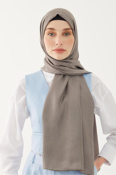 MİRSOY SCARF Light Gray Shiny Jacquard Ring Patterned Shawl