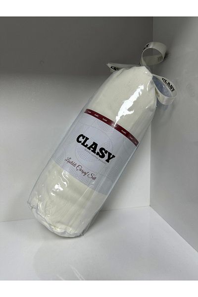 Clasy Set cearșafuri Ranforce alb cu dungi elastice unice
