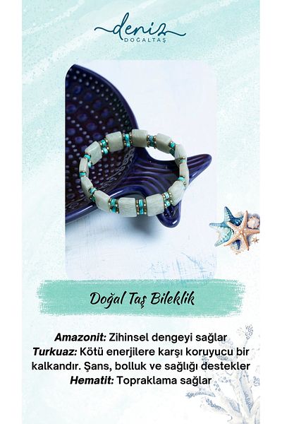 Deniz Doğal Taş Certified Amazonite, Turquoise and Hematite Natural Stone Bracelet