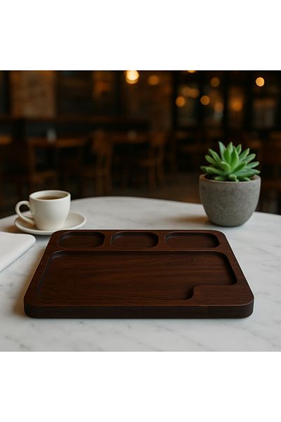 Davi Ahşap Wooden Natural Hornbeam Serving Plate - Multi-Compartment Presentation Plate