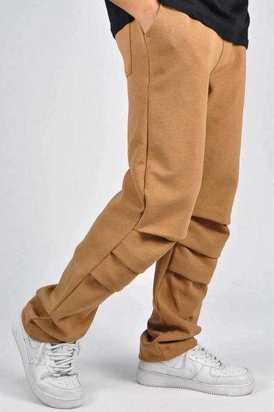 Superbluemexico Men's Wide Leg Elastic Camel Baggy Trousers