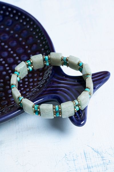 Deniz Doğal Taş Certified Amazonite, Turquoise and Hematite Natural Stone Bracelet