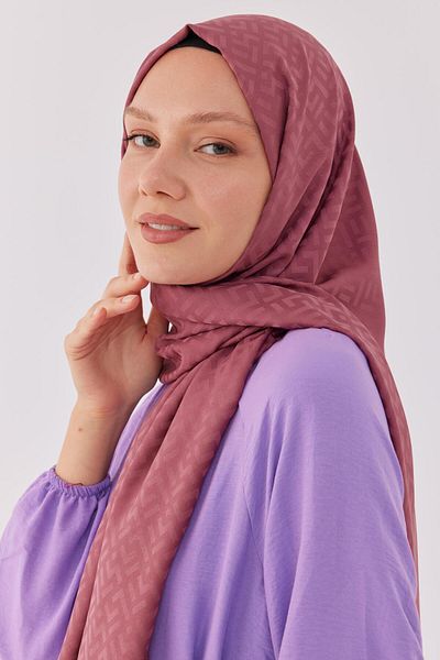 MİRSOY SCARF Dried Rose Tetris Patterned Silky Jacquard Shawl