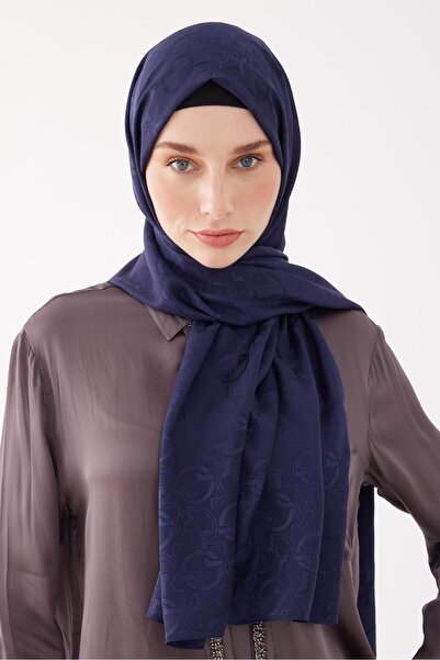 MİRSOY SCARF Daka Desen Parlak Jakar Şal - Lacivert