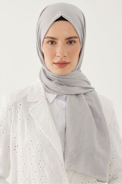 MİRSOY SCARF Ανοιχτό γκρι απλό βαμβακερό σάλι
