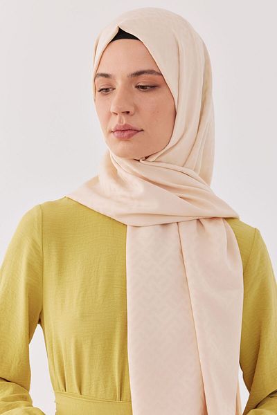 MİRSOY SCARF Κρέμα Tetris με μοτίβο μεταξένιο σάλι ζακάρ