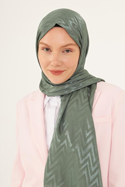 MİRSOY SCARF Zikzak Desen Parlak Jakar Şal - Küf Yeşili
