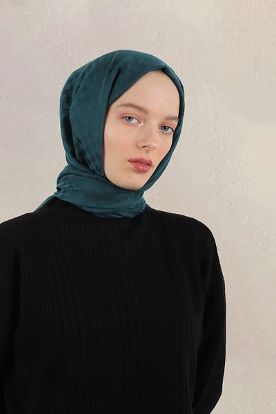 MİRSOY SCARF Şal jacquard cu model de șah mic de culoare petrol