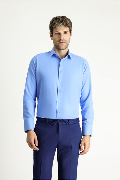 Kiğılı Uzun Kollu Slim Fit Dar Kesim Klasik Pamuklu Kolay Ütülenebilir Gömlek