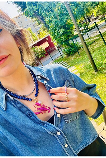 Markiz Takı Navy Blue Beads Pink Lobster Necklace 45 cm + 5 cm Extension Share