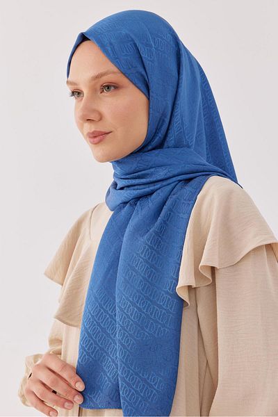 MİRSOY SCARF Şal cu inele cu model jacquard strălucitor - albastru
