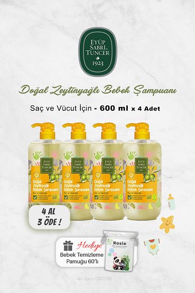 Eyüp Sabri Tuncer Buy 4 Pay 3 Eyüp Sabri Tuncer Baby Shampoo 600 Ml, Baby Cotton