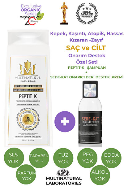 multinatural Kepek Şampuan, Saç Dökülmesi Şampuanı 300ml + Kepeklenme Egzamanskremi 100ml