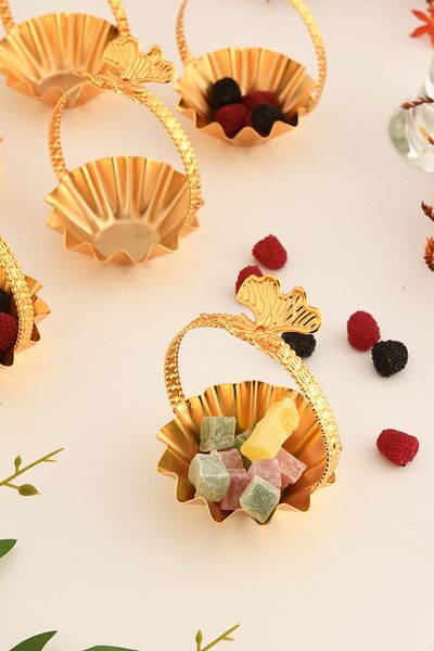 AKSESUAR EVRENİ Teris Serrated Turkish Delight Bowl with Handle Gold Set of 6