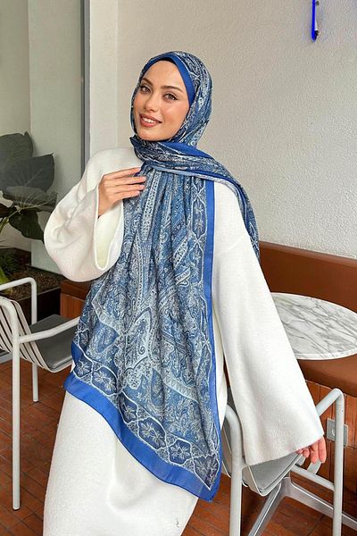 lamelif.com Βαμβακερό σάλι με ρετρό σχέδιο Indigo Flower