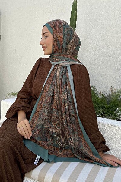 lamelif.com Retro Desen Pamuk Şal Çağla Yeşili