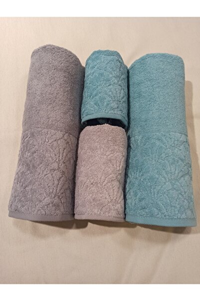 ŞENER HOME Набір для ванної кімнати з 4 предметів, рушник для ванної та рушник для голови - м'ятний та сірий
