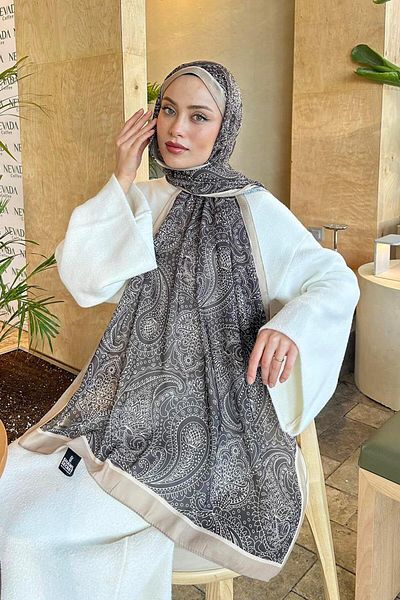 lamelif.com Şal din bumbac cu model retro maro amar bej