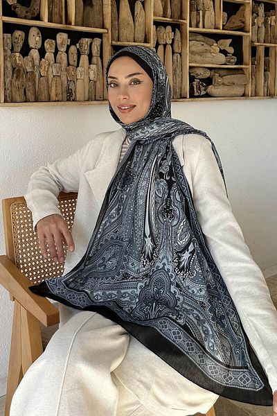 lamelif.com Черен сив ретро памучен шал