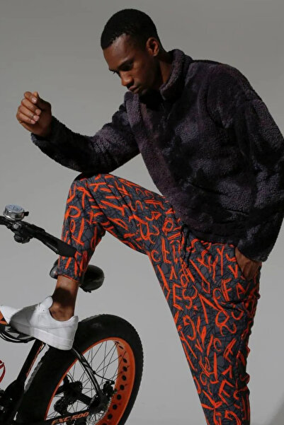 SUPERBLUE Men's Elastic Waist Baggy Orange Baggy Trousers