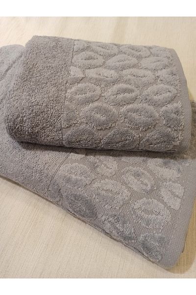 ŞENER HOME Bade Bath Set of 2, Bath and Head Towel - Gray