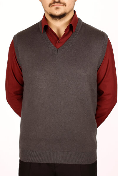 nacar çarşı Baba Erkek V Yaka Antrasit Triko Süveter – Klasik ve Şık