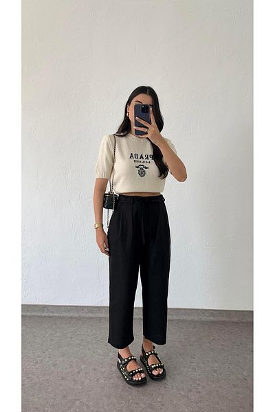 HAZELANNA Black Linen Raw Riding Pants