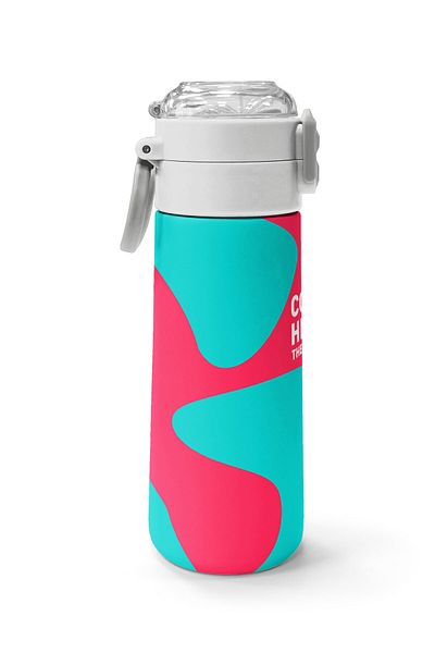 Coral High Kids Neon Coral Orange Patterned Steel Thermos with Straw and Direct Drinking 500 ml 31885