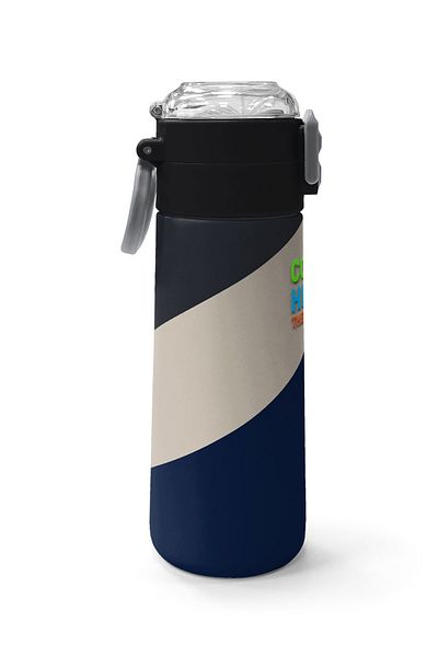 Coral High Kids Navy Blue Dark Gray Beige Patterned Straw and Direct Drinking Steel Thermos 500 ml 31893