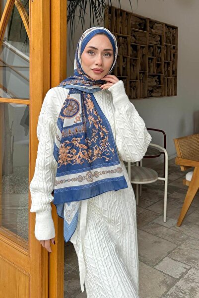 lamelif.com Versa Desen Pamuk Şal İndigo