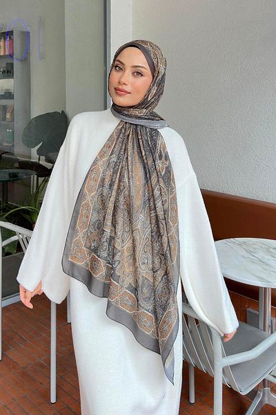 lamelif.com Şal din bumbac cu model retro muştar antracit