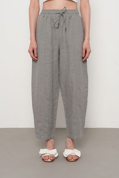 Orfeo Negro Women's Elastic Waist Comfortable Fit 100% Linen Solid Color Pants