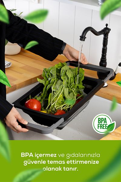 Vienev Silicone Large Size Accordion Foldable Sink Strainer 5.5 Liter Anthracite