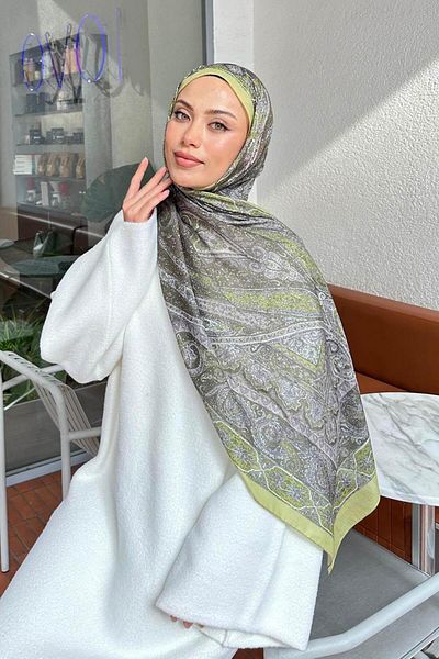 lamelif.com Памучен шал с ретро шарки - масленозелен