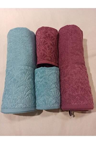 ŞENER HOME Набір для ванної кімнати з 4 предметів, рушник для ванної та рушник для голови - м'ята та сушена троянда